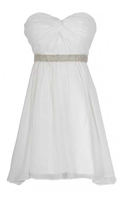 Twisted Chiffon Embellished Designer Dress in White